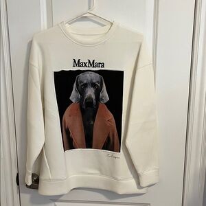 MaxMara inspired White oversized Sweatshirt with Dog Print size XS
